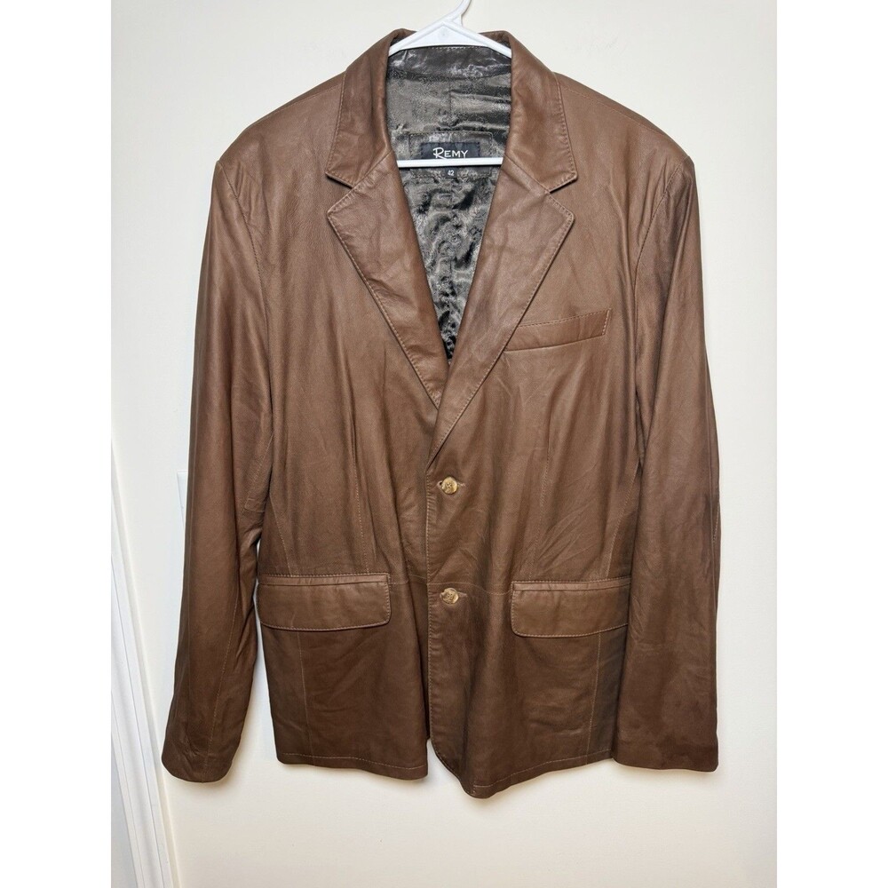 Vintage Remy Handcrafted USA Lambskin Leather Blazer Jacket Brown Size 42
